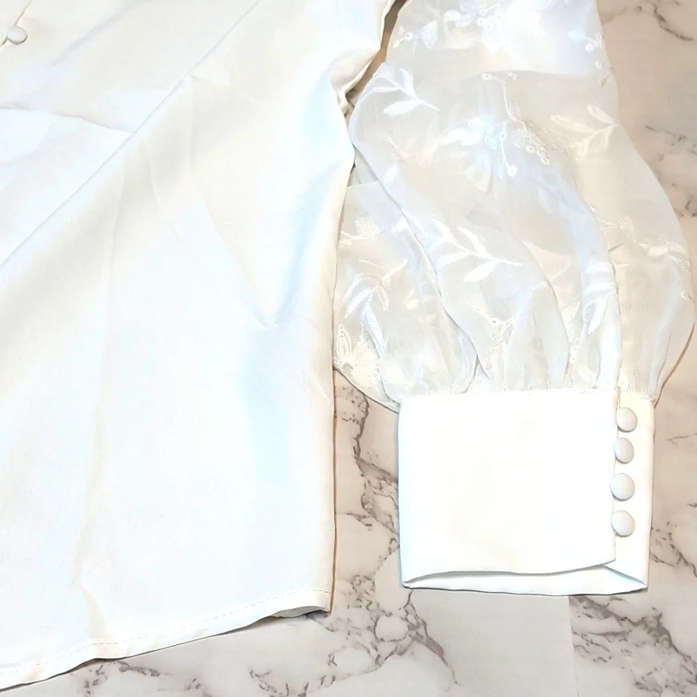 NWT Soft Surroundings white balloon sleeve Lorenzo blouse, size S - Picture 7 of 9